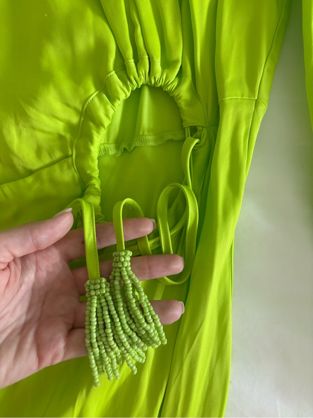 FARM Rio Lime Green Maxi Dress with Balloon Sleeves and Tie Detail - Picture 3 of 4